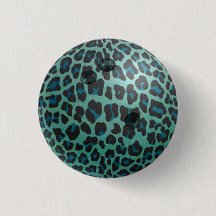 Badge Rond 2,50 Cm Bowling Ball Leopard Turquoise