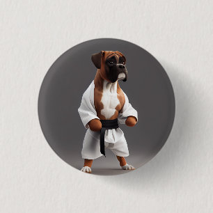 Badge Rond 2,50 Cm Boxer Dog Jouer Karate, Boxer Dog Karate Joueur