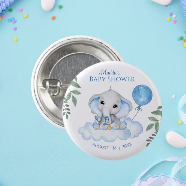Badge Rond 2,50 Cm Boys Baby shower d'éléphant aquarelle (Créateur téléchargé)