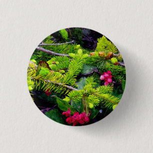 Badge Rond 2,50 Cm Branche de Noël