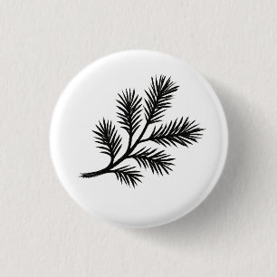 Badge Rond 2,50 Cm Branche de pin – Illustration à l'encre d'hiver su