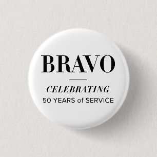 Badge Rond 2,50 Cm BRAVO 50e bouton blanc