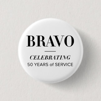 Badge Rond 2,50 Cm BRAVO 50e bouton blanc