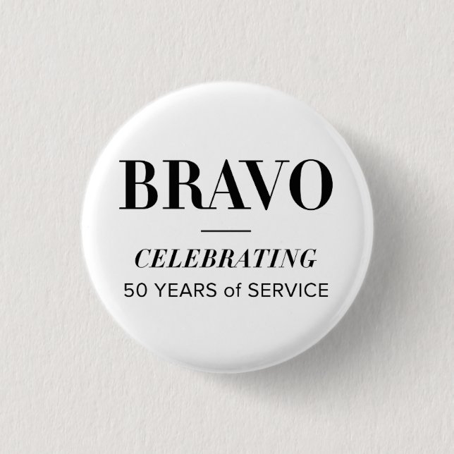 Badge Rond 2,50 Cm BRAVO 50e bouton blanc (Devant)