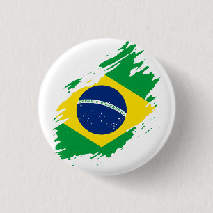 Badge Rond 2,50 Cm Brésil Drapeau Déchiré Fierté Nationale Sport Fans