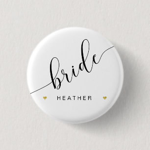 Badge Rond 2,50 Cm Bridal Party Bride Script simple moderne Gold Hear