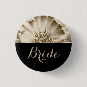 Badge Rond 2,50 Cm Bride Mariage Gold Daisy