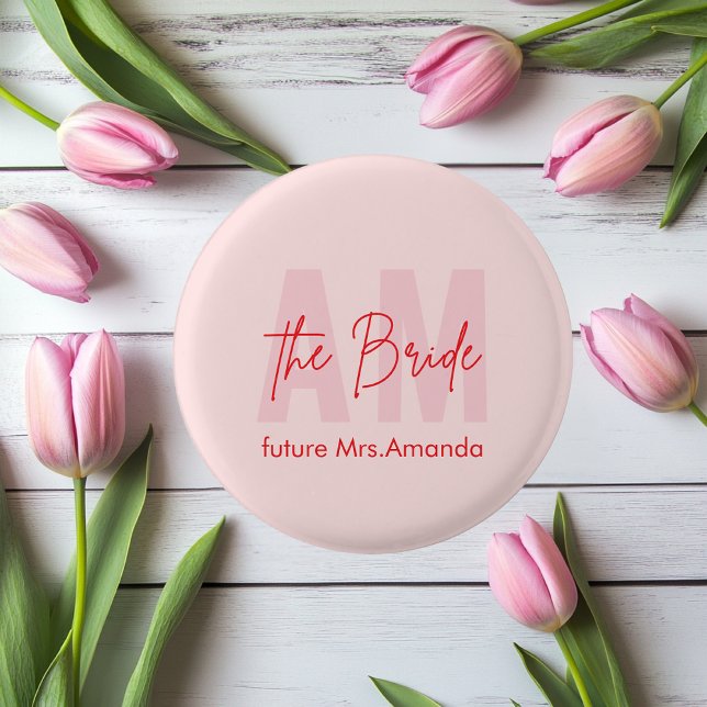 Badge Rond 2,50 Cm Bride personnalisée | Pink Monogram Future Nom de  (Créateur téléchargé)