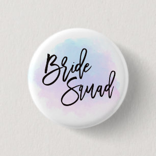 Badge Rond 2,50 Cm Bride Squad noir Script Joli Pastel Aquarelles