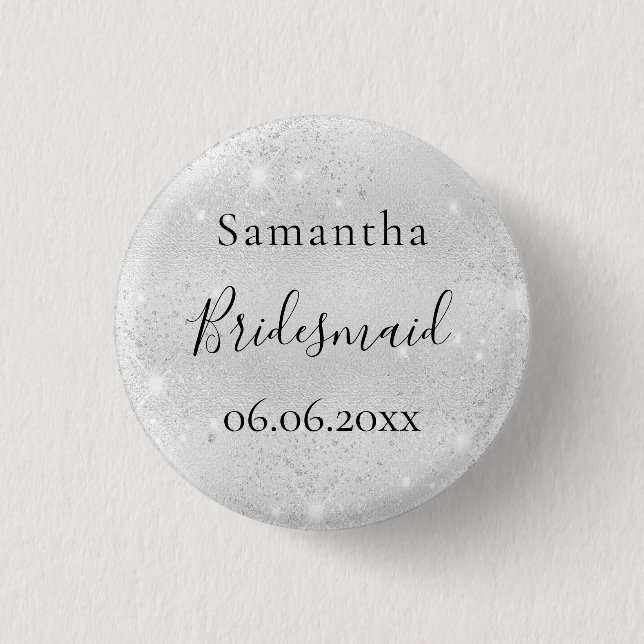 Badge Rond 2,50 Cm Bridesmaid silver sparkle elegant name (Devant)