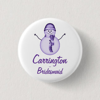 Badge Rond 2,50 Cm "Bridesmaid" - Snowman avec Casquette pourpre & Éc