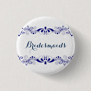 Badge Rond 2,50 Cm BridesMaids Blue Swirls dentelle Arrière - plan bl