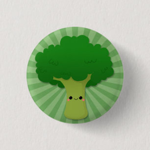 Badge Rond 2,50 Cm Brocoli de Kawaii sur Starburst vert