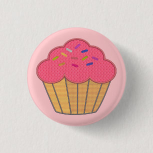 Badge Rond 2,50 Cm Broderie Faux Cupcake fraise Imprimer