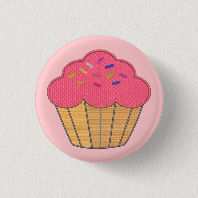 Badge Rond 2,50 Cm Broderie Faux Cupcake fraise Imprimer (Devant)