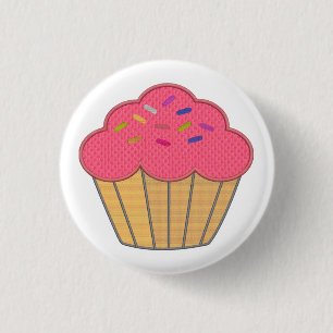 Badge Rond 2,50 Cm Broderie Faux Cupcake fraise Imprimer