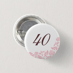 Badge Rond 2,50 Cm Broderie Rose Rose Script Nombre / Âge