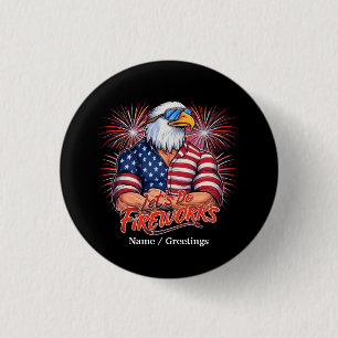 Badge Rond 2,50 Cm Bruh Feu d'artifice Juillet Quatrième Funny Patrio