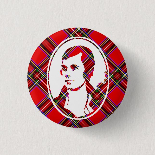 Badge Rond 2,50 Cm Brûlures de Robbie du barde de l'Ecosse de tartan (Devant)