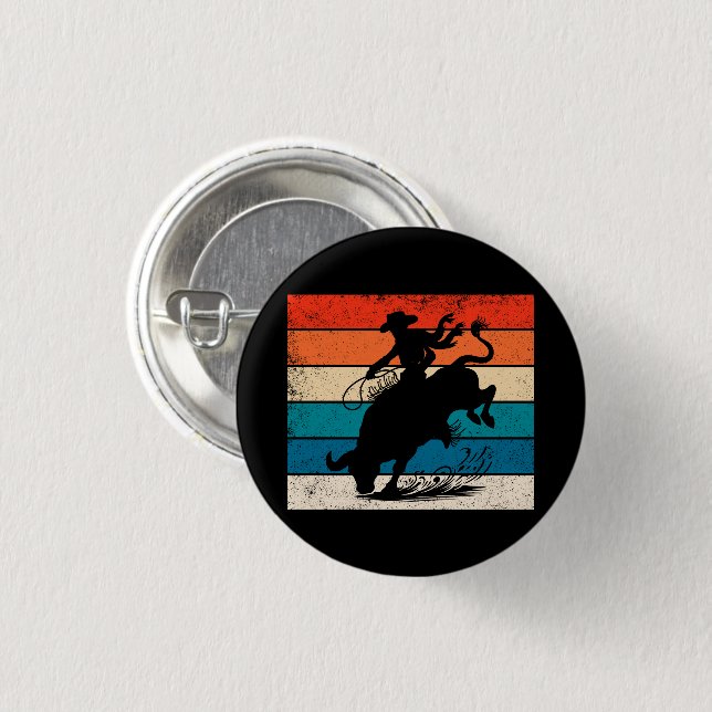 Badge Rond 2,50 Cm Bull Riding Rodeo Bull Riders Western Ranch Retro (Devant & derrière)
