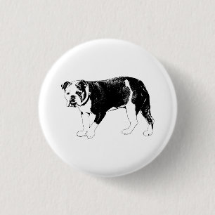 Badge Rond 2,50 Cm Bulldog Caprice, Amusement Noir-et-Blanc