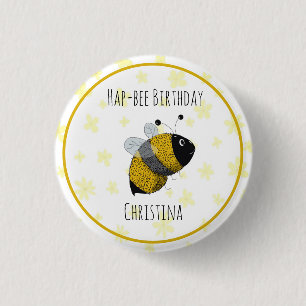 Badge Rond 2,50 Cm Bumblebee mignonne Jaune et Noir   Anniversaire de