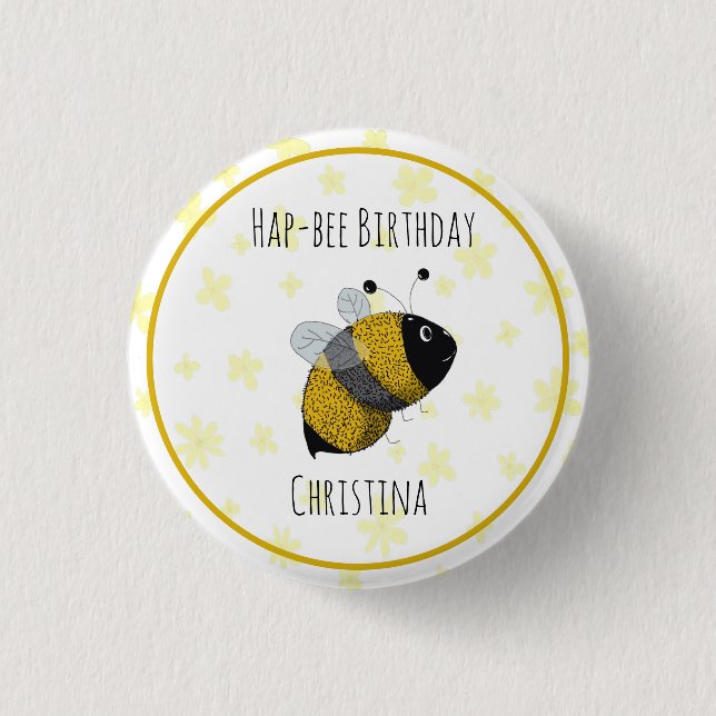 Badge Rond 2,50 Cm Bumblebee mignonne Jaune et Noir | Anniversaire de (Devant)