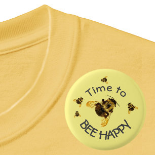 Badge Rond 2,50 Cm Bumblebees Il est temps de BEE Jaune Jaune Jaune