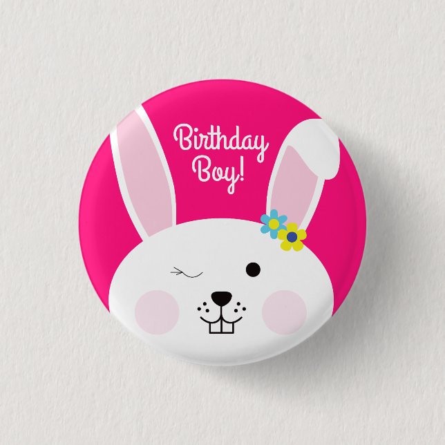 Badge Rond 2,50 Cm Bunny Anniversaire mignonne Fête du lapin de l'enf (Devant)