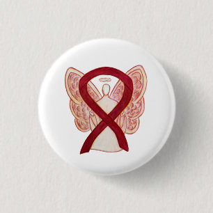 Badge Rond 2,50 Cm Burgundy Awareness Ribbon Angel Pendant Buttons