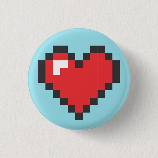 Badge Rond 2,50 Cm Button Coeur 8bits (Devant)
