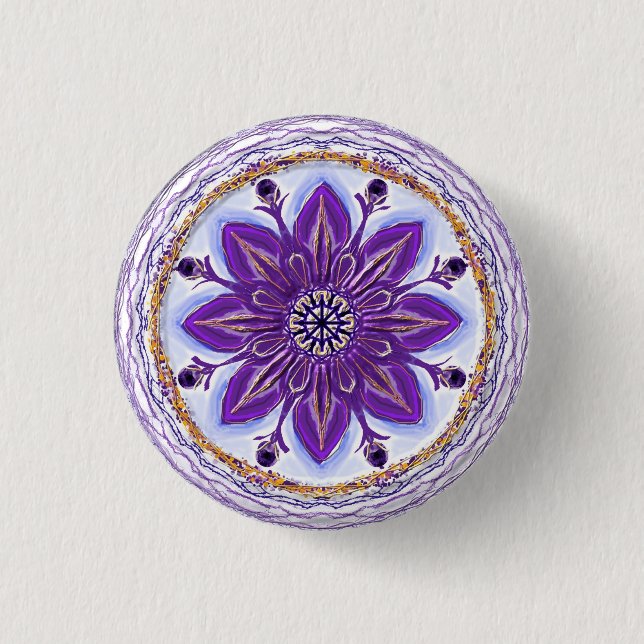 Badge Rond 2,50 Cm Button Mandala 10 "Bleu royal" (Devant)