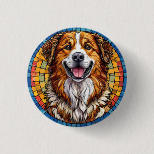 Badge Rond 2,50 Cm 🐶 Cadeau de mosaïque de chien souriant pour amate