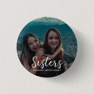 Badge Rond 2,50 Cm Cadeau de photo de sœurs liées au cœur blanc