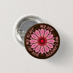 BADGE ROND 2,50 CM CADEAU MODERNE FLEUR DE MAMAN PAPA SOEUR FILS PATR
