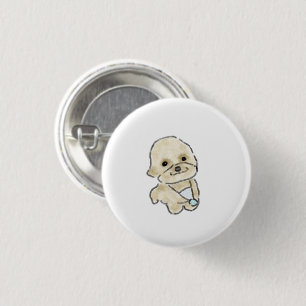 Badge Rond 2,50 Cm Cadeau personnalisé Petit Chiots Caniche Beige