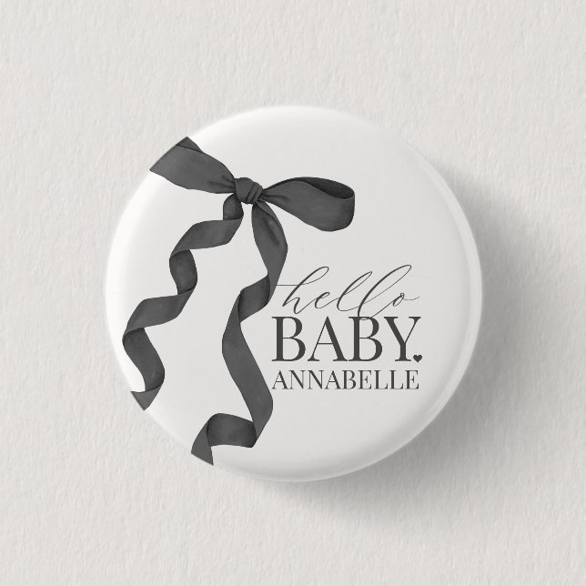 Badge Rond 2,50 Cm Cadeaux de Baby Shower Fille Bonjour Bébé Noir Arc (Devant)