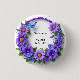 Badge Rond 2,50 Cm Cadre Floral mariage aux fleurs colorées