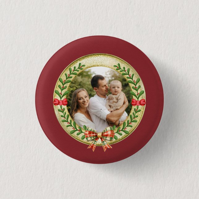 Badge Rond 2,50 Cm Cadre photo personnalisé et couronne de Noël (Devant)