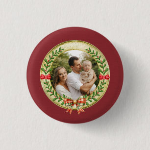 Badge Rond 2,50 Cm Cadre photo personnalisé et couronne de Noël