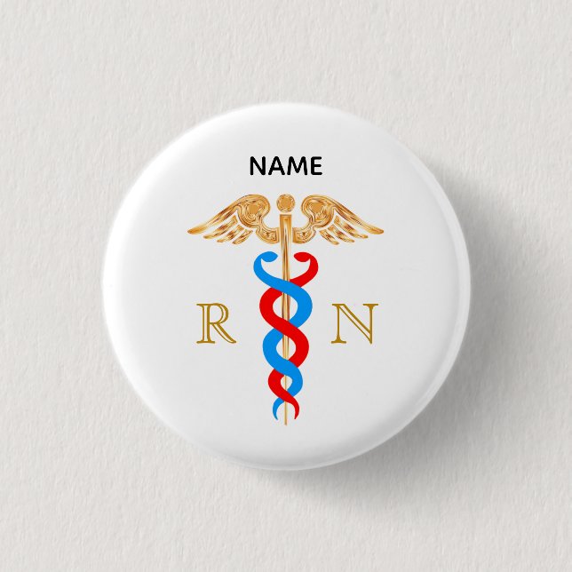 Badge Rond 2,50 Cm Caduceus Symbol & Registered Nurse Monogram (Devant)