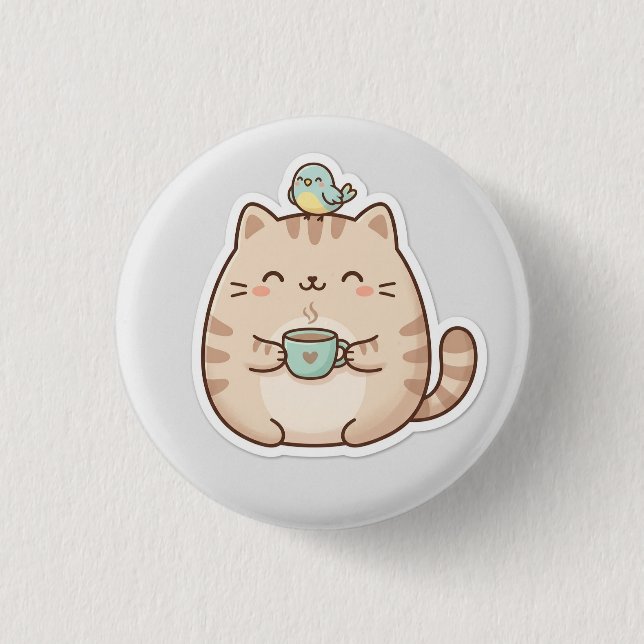 Badge Rond 2,50 Cm Café du Chat Mignon et Joufflu (Devant)