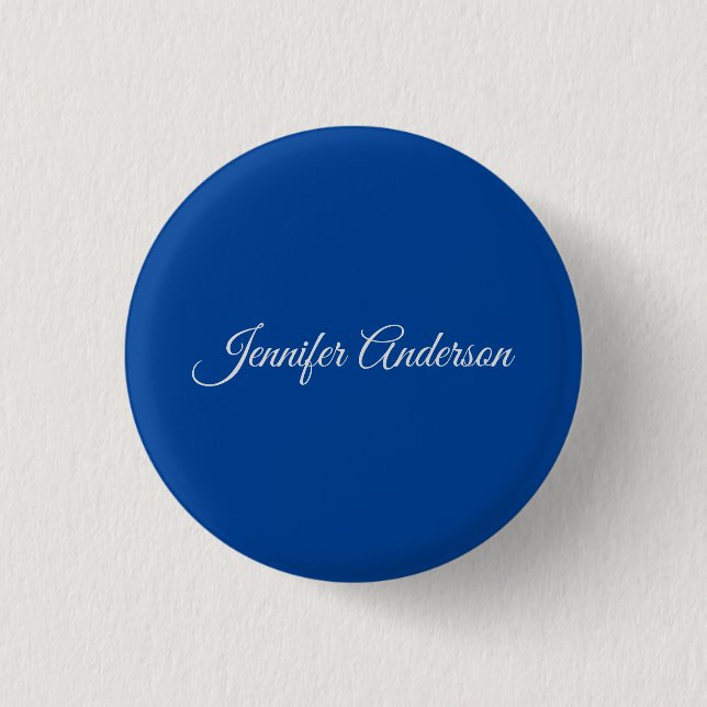 Badge Rond 2,50 Cm Calligraphie Chic Elégant Bleu Profond Personnalis (Devant)