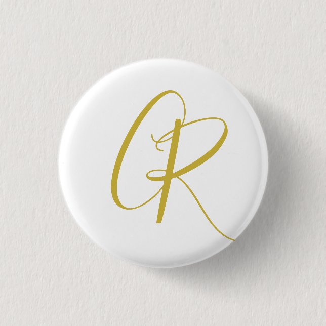 Badge Rond 2,50 Cm Calligraphie couleur or monogramme moderne minimal (Devant)
