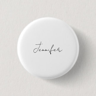 Badge Rond 2,50 Cm Calligraphie Elégant Noir Blanc Plaine Nom simple