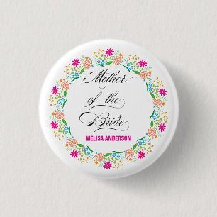 Badge Rond 2,50 Cm Calligraphie Florale Mère De La Mariée