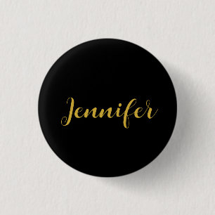 Badge Rond 2,50 Cm Calligraphie minimaliste moderne Nom Black Gold