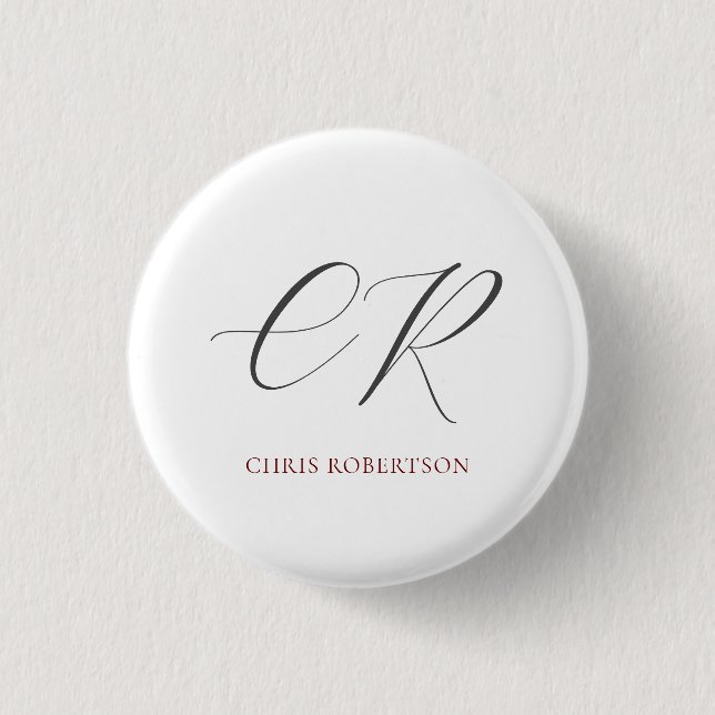 Badge Rond 2,50 Cm Calligraphie Monogramme Nom Black White Cadeau per (Devant)