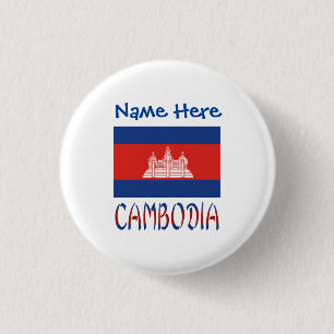 Badge Rond 2,50 Cm Cambodge Drapeau Cambodgien Bleu Personnalisé 