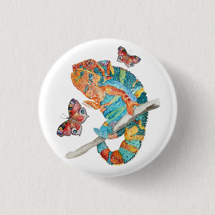 Badge Rond 2,50 Cm Caméléon aquarelle vibrant